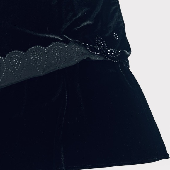 S.L. Fashions Womens Dress 12 Beaded Midi Black Velvet V Neck Cap Sleeve Stretch - Picture 7 of 13